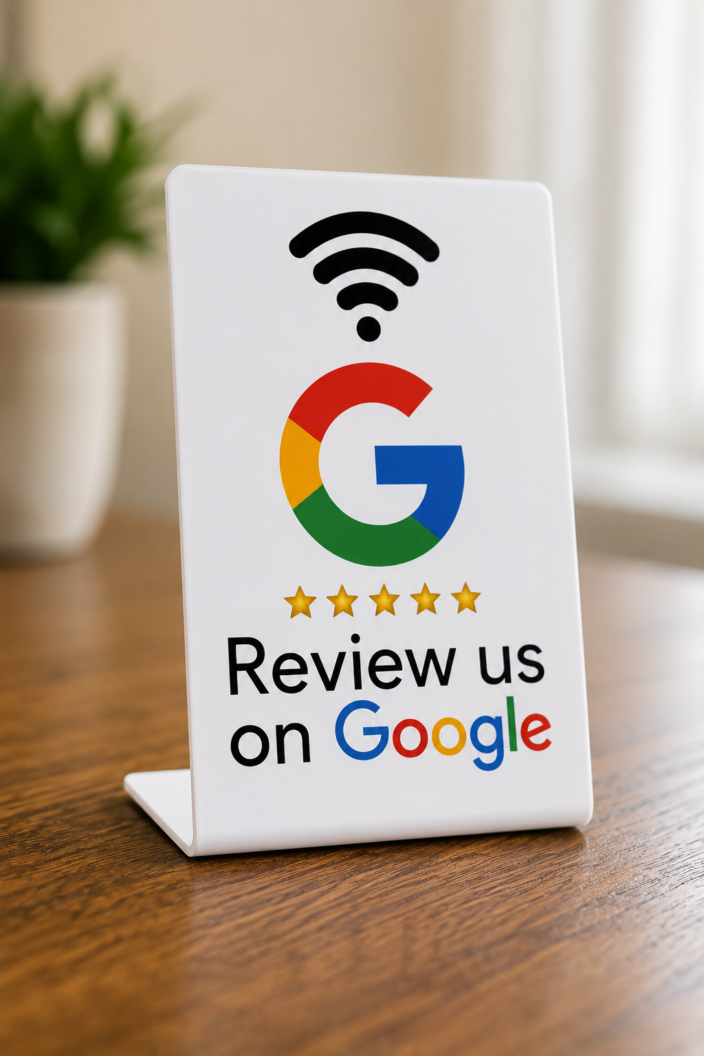 Close-up of the Link Tap NFC Google review stand